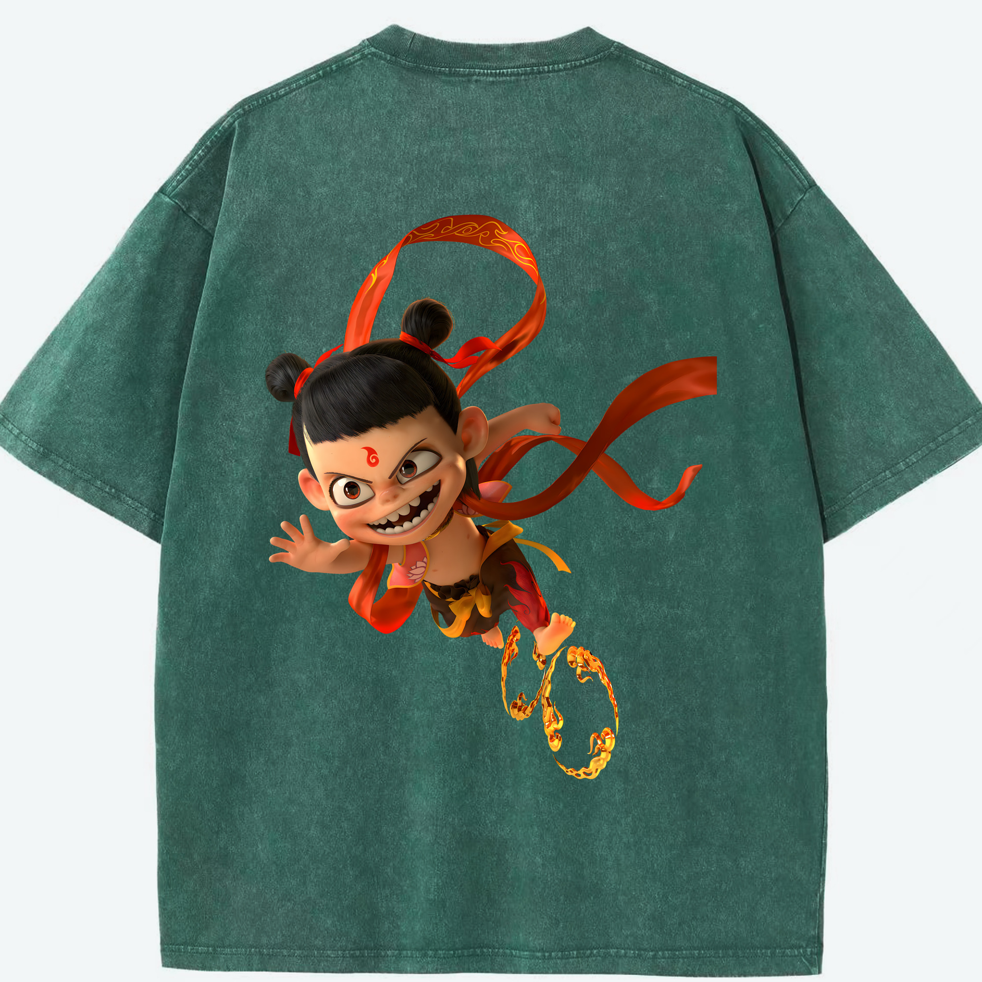 （画像用） Ne Zha 2 ナタ 魔童の大暴れ 綿100% ヴィンテージ風 半袖Tシャツ（背面プリント）